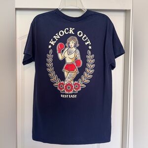 Rest Easy Navy Blue Men's T-Shirt With Pinup Knock Out Graphic Size MEDIUM